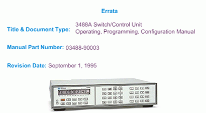 Keysight Technologies 3488A Specs and Manuals